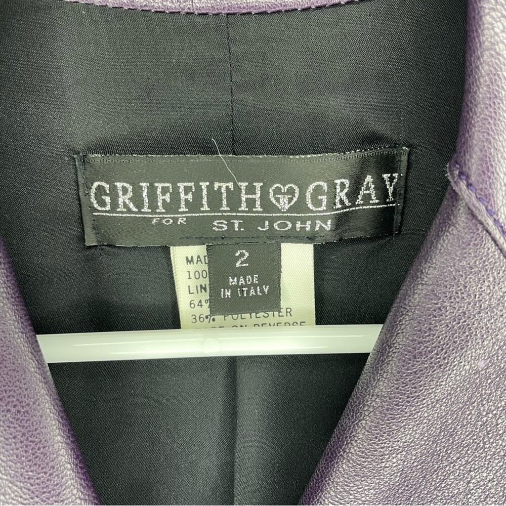Griffith Gray for St. John Dark Purple Italian Leather Embellished Jacket Size 2 - Picture 2 of 6